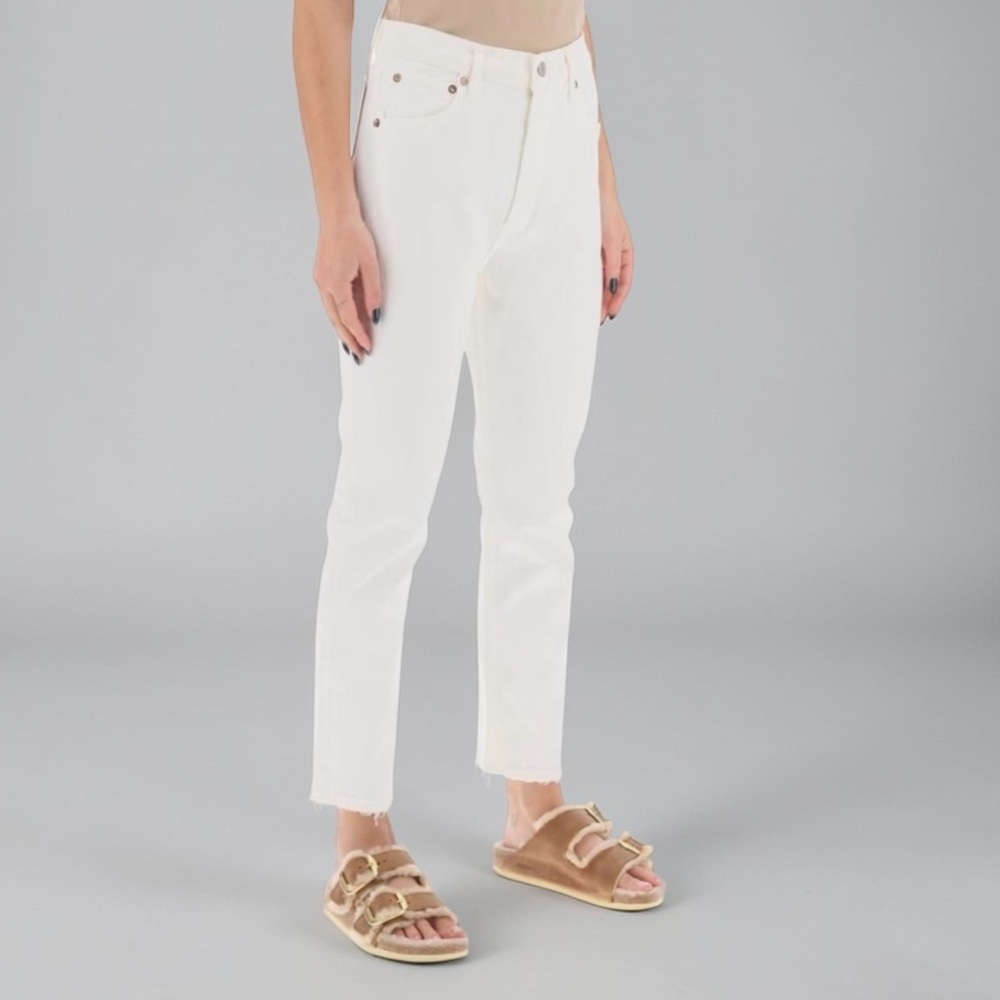 New! AGOLDE Denim Riley High Waisted Button Front Crop Jeans Size 25